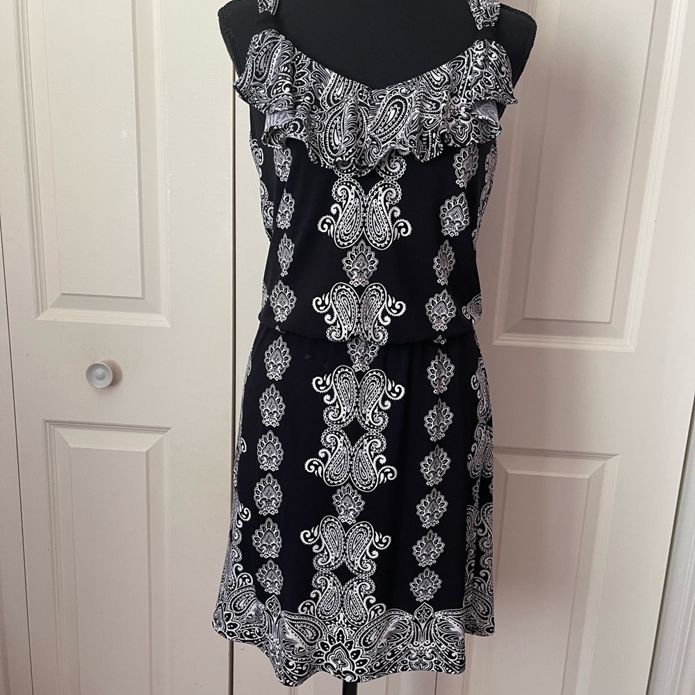 White House Black Market Black & White Paisley Midi Dress
